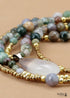 Boho Necklace, 3 Layers, Blue Natural Stone, Teardop Pendant